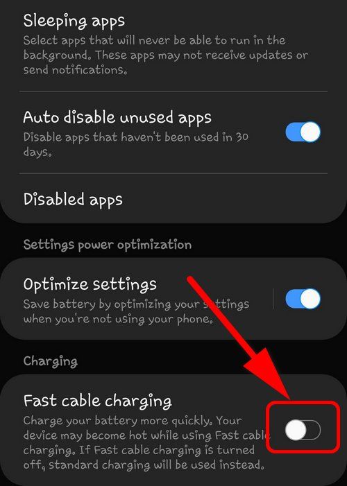 Enable Disable Fast cable charging Galaxy S10 S9