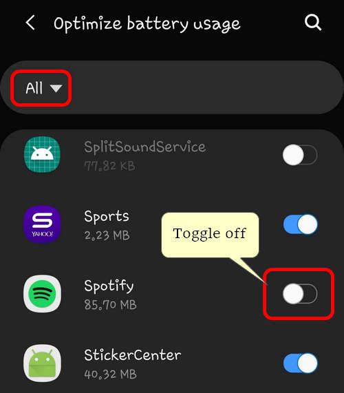 disable battery usage optimization