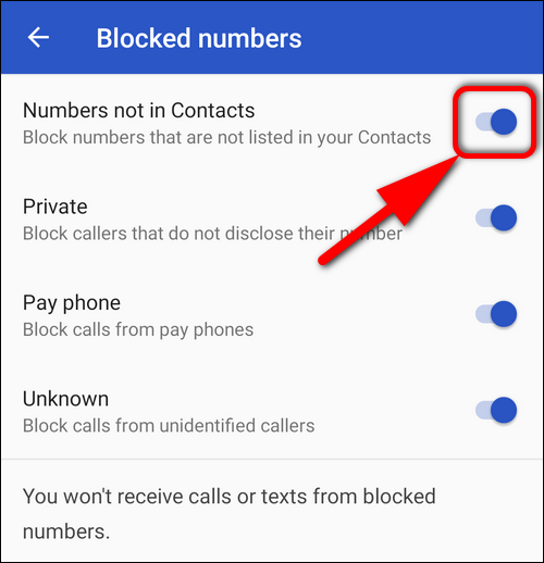 Block Numbers not in Contacts