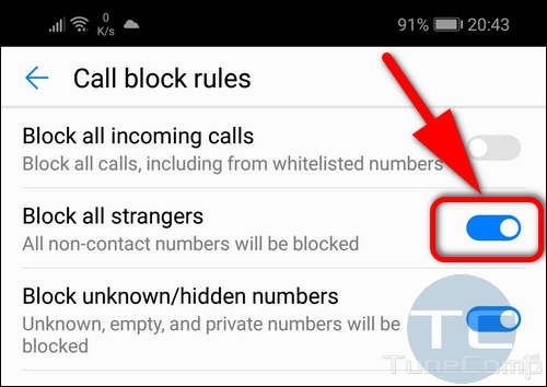 Block all strangers all non-contacts numbers Huawei