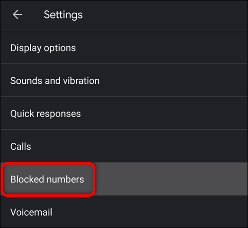 Blocked numbers Google phone app