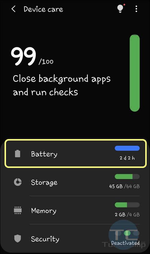 Device Care Battery Galaxy S20 One UI 2.0