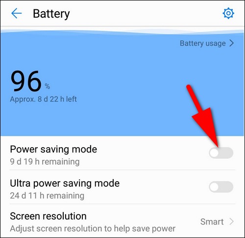 Disable power saving mode Huawei