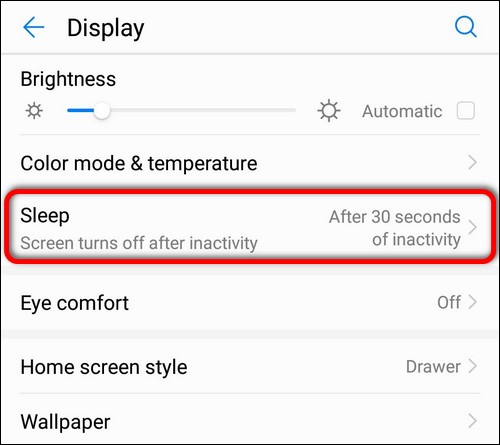 Dislpay Sleep in Huawei Settings EMUI 9