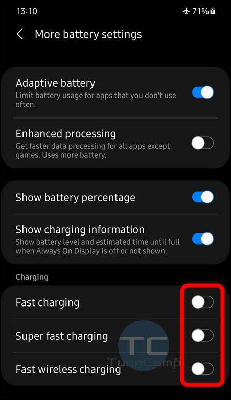 Enable Fast Charging, Super Fast Charging and Fast Wireless Charging