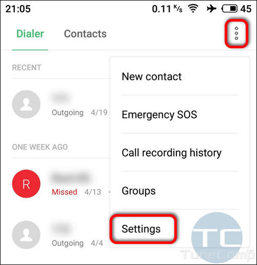 Meizu phone dialer settings