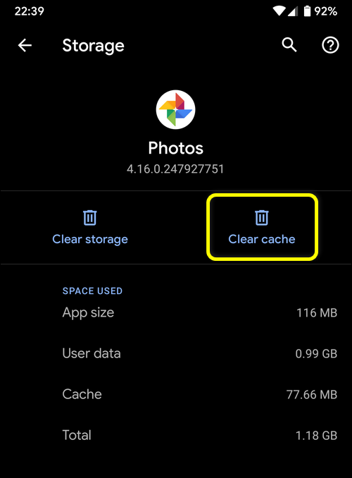 Clear app cache Android 10