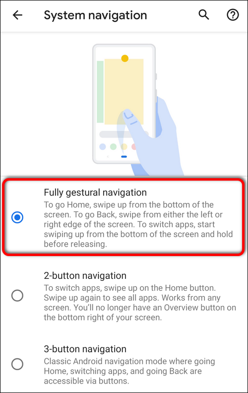 Fully Gestural Navigation Android 10