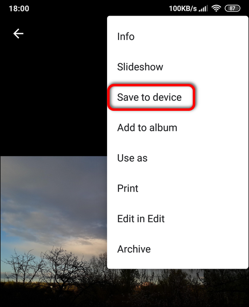 Google Photos image - Save to device