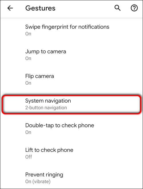 System Navigation settings Android 10