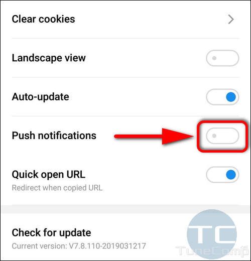 disable Push notifications in Meizu browser