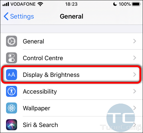 Settings Display & Brightness iOS 13