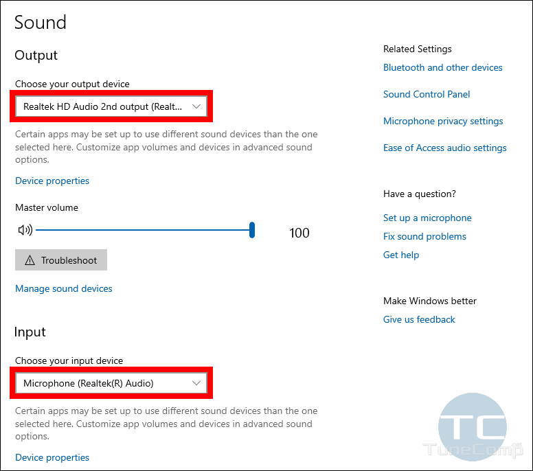 choose your audio output and input devices Windows 10 sound settings