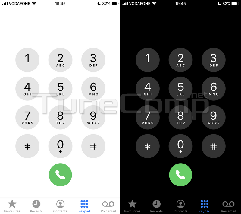 dark mode iPhone iOS 13 dialer appearance