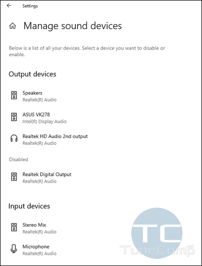 Manage Sound Devices in Windows 10