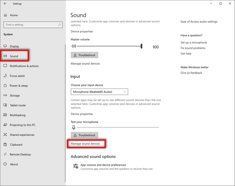 advanced sound control windows 10