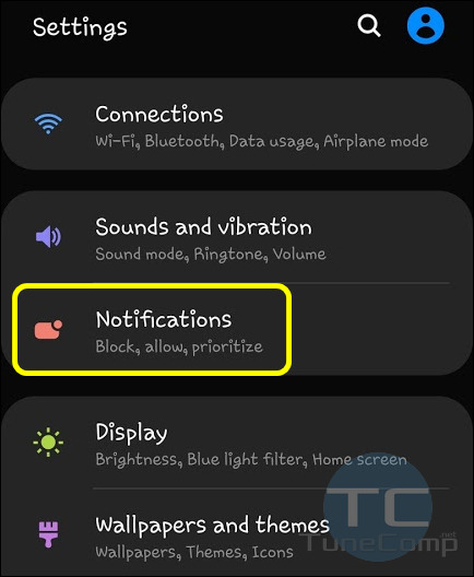 Settings - Notifications One UI Android 9