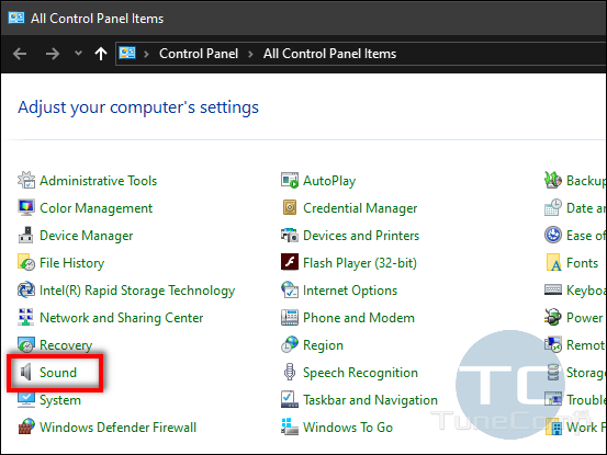 Sound Settings in Control Panel Windows 10