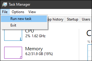 Task Manager File Run new task