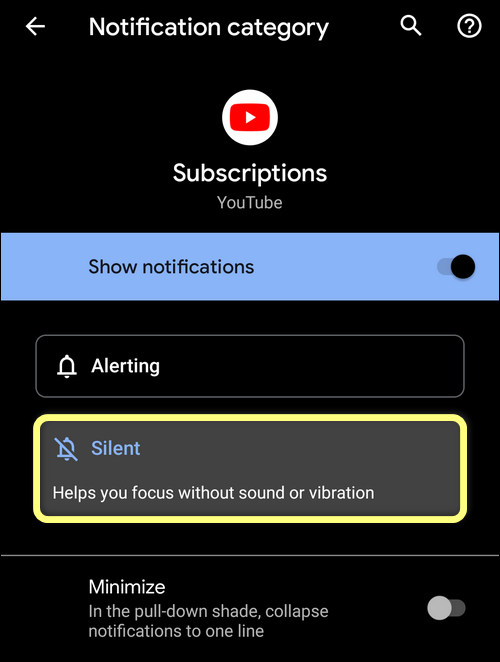switch current event category to silent notifications