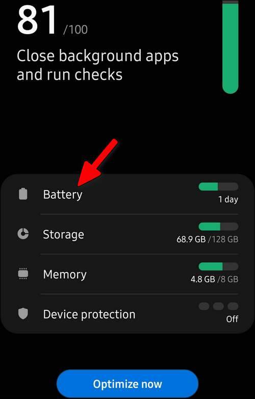 Device care Battery One UI 3.1