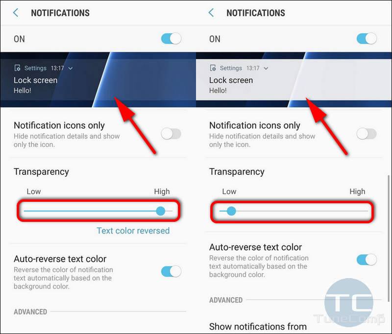 Change transparency for lock screen notifications Galaxy S7 Android 8