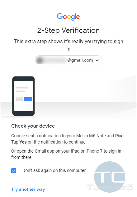 Google Check your device to verify it's you