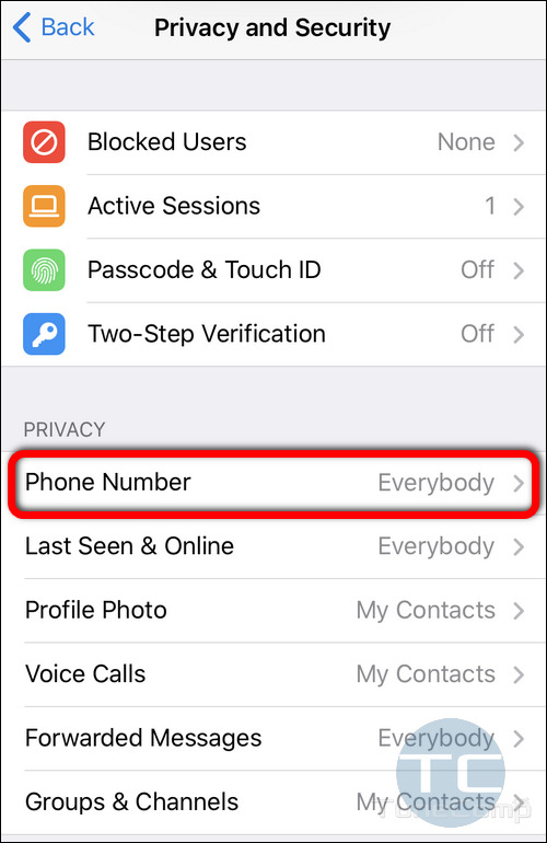 Phone number privacy in Telegram for iOS