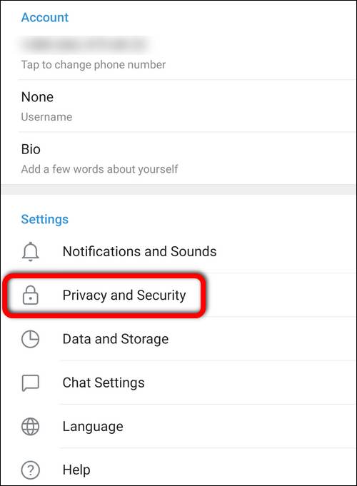 Telegram Privacy and Security settings Android