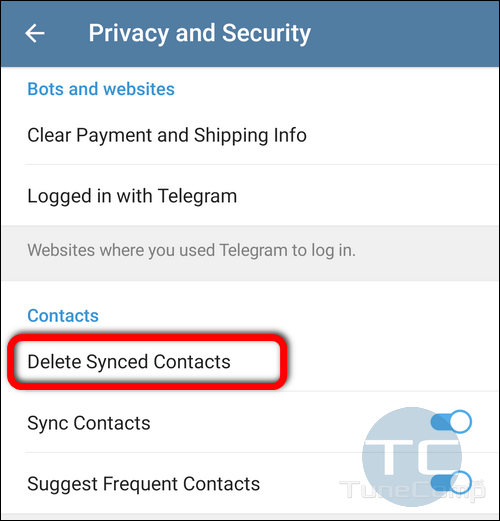 delete synced contacts in Telegram on Android