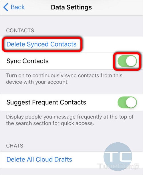 delete synced contacts in Telegram on iOS