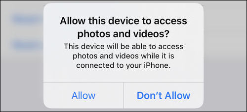 Allow this device to access photos and videos while connected to iPhone