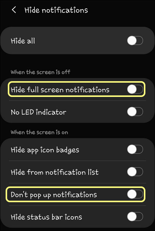 Hide notifications DND Galaxy
