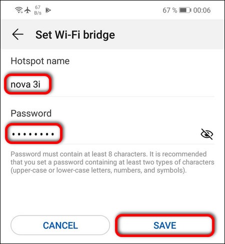 Wi-Fi bridge hotspot SSID and password