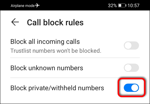 Block Private - Withheld Numbers Huawei EMUI 10.1