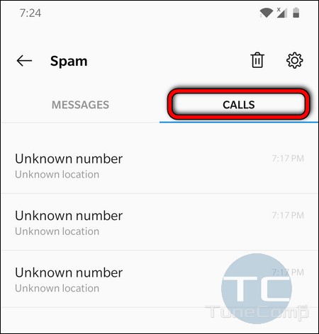 Rejected calls from Private numbers spam log OnePlus