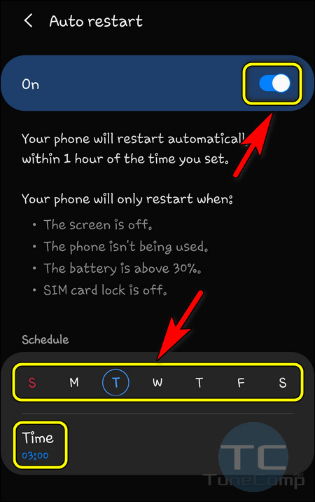 auto restart Galaxy Phone OneUI 2
