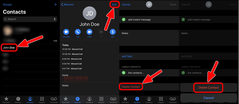 how to delete a contact on iOS