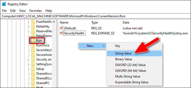 new string value Windows 10 Registry