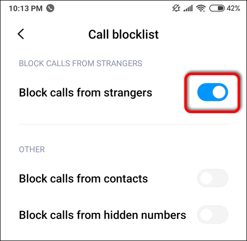 Block calls from strangers Xiaomi MIUI 11, 10