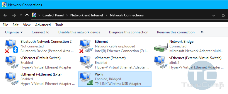 list of network connections Windows 10