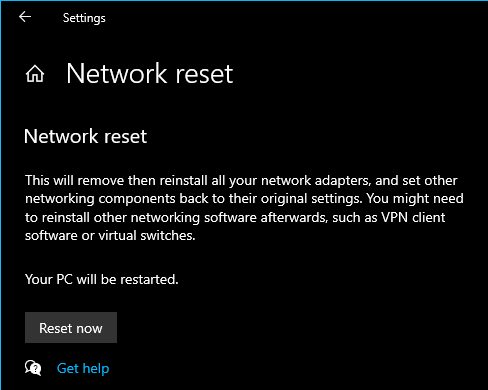 Reset Network Settings Windows 10