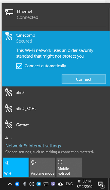 This Wi-Fi network uses an older security standard