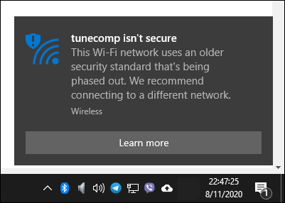 Wi-Fi network isn't secure Windows 10