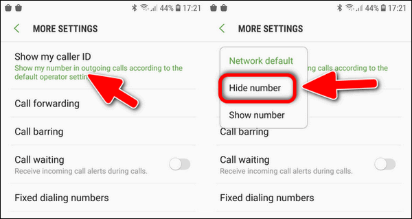 Hide phone number on Samsung Galaxy S7